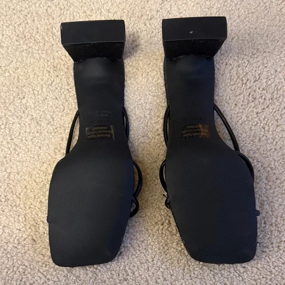 Classic Black Knotted Strap Square-Toe Heels - Picture 2 of 5